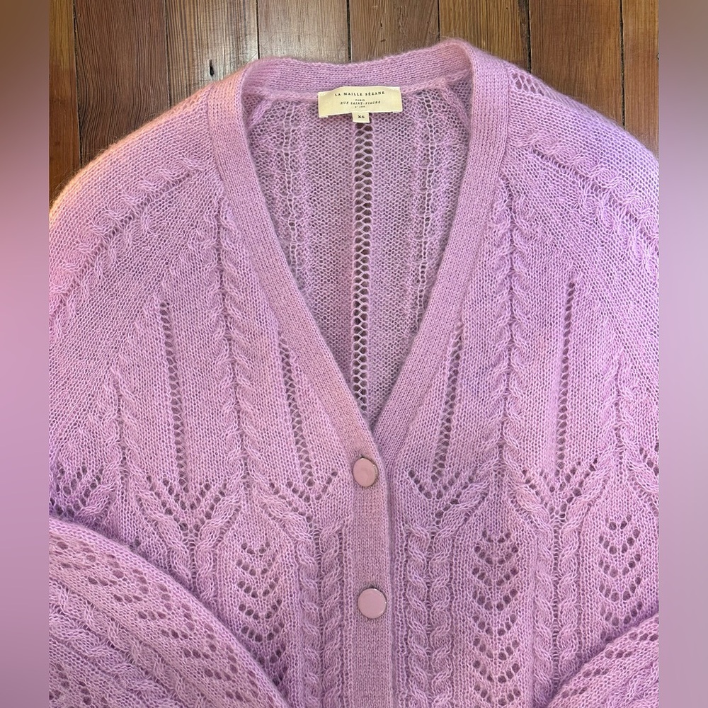 Sezane Lilac Openwork Knit Cardigan - Picture 6 of 9
